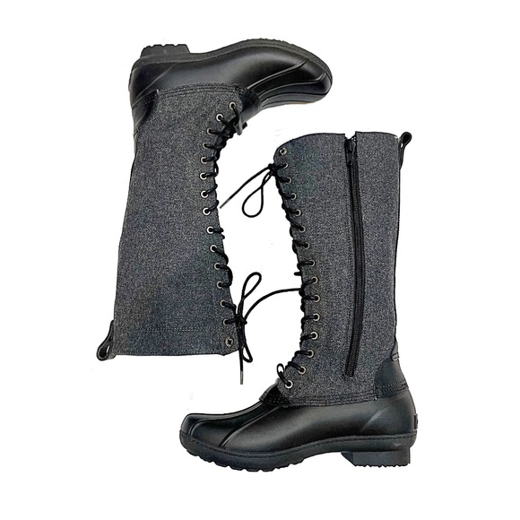 Michael Kors Easton Flannel and Rubber Tall Rain Boot, Black / Gray, Size 7 - Picture 3 of 11